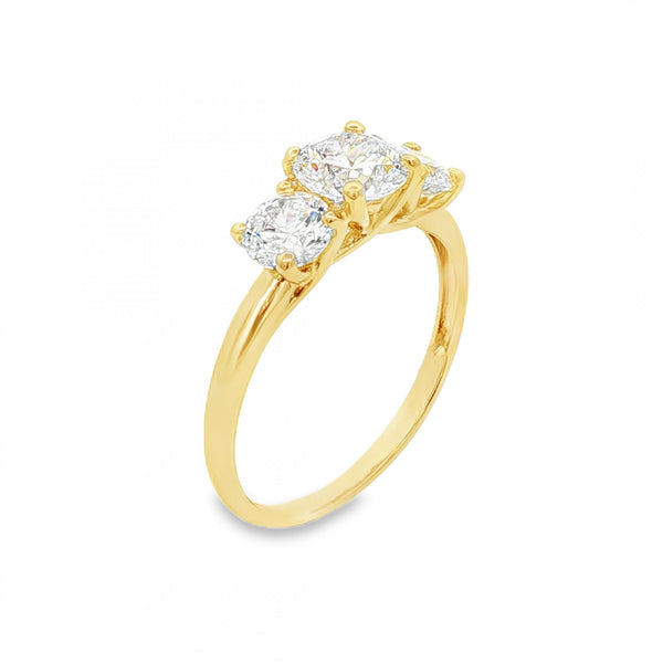 14ct Yellow Gold Cubic Zirconia Trilogy Ring - Size Q - 2.6g