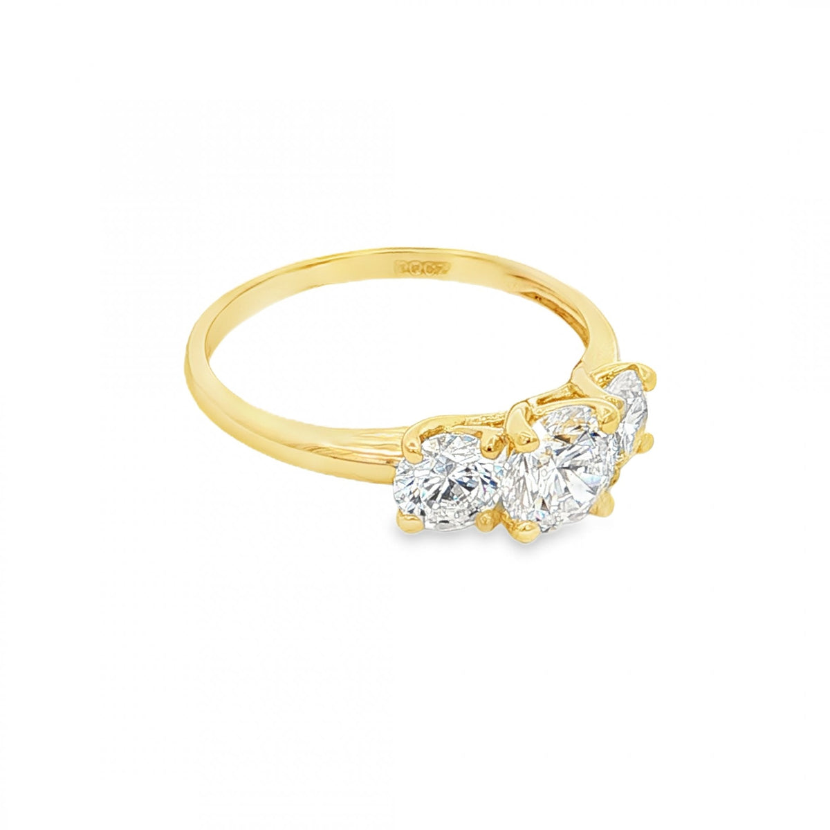 14ct Yellow Gold Cubic Zirconia Trilogy Ring - Size Q - 2.6g