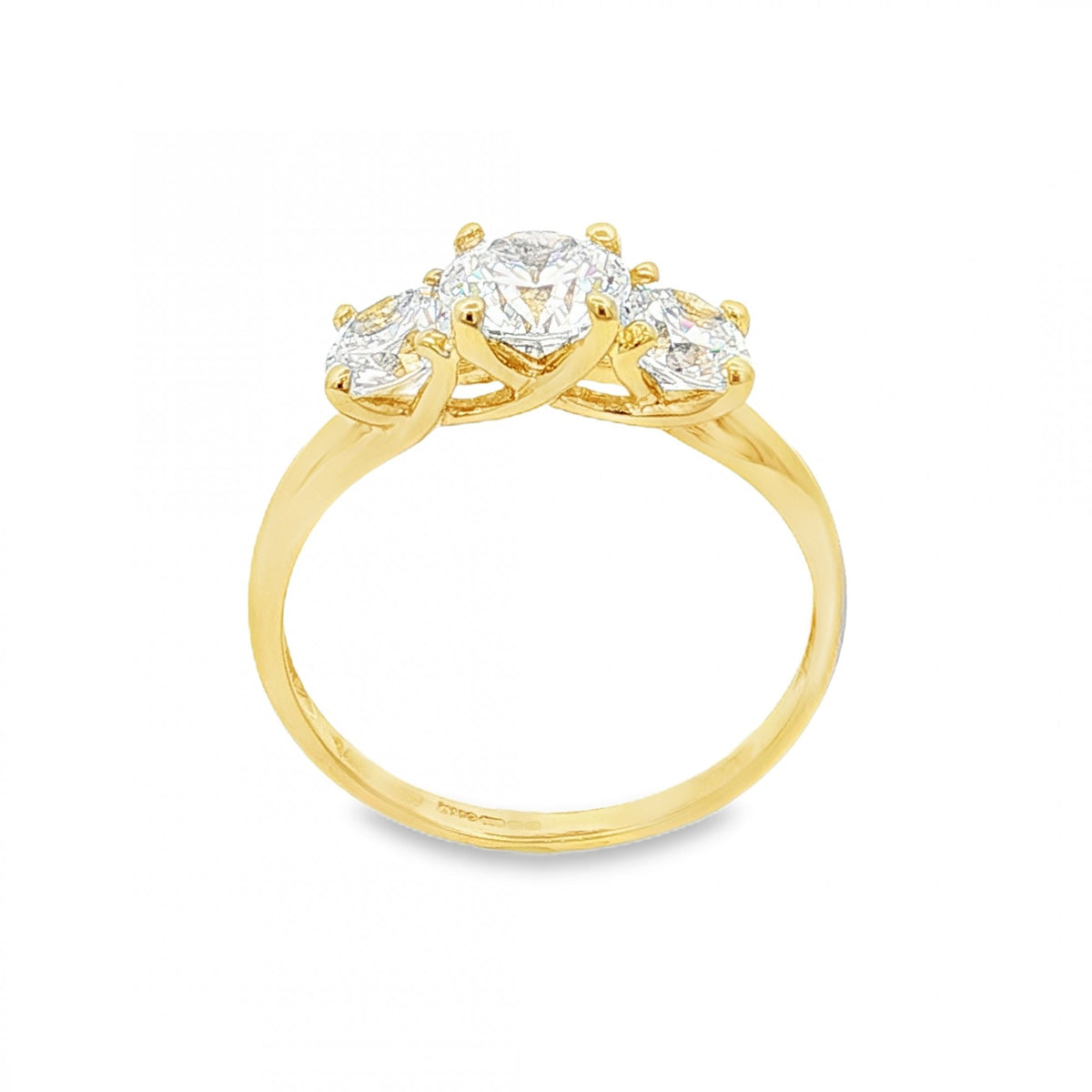 14ct Yellow Gold Cubic Zirconia Trilogy Ring - Size Q - 2.6g
