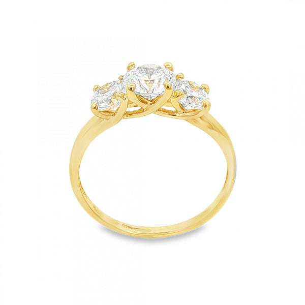14ct Yellow Gold Cubic Zirconia Trilogy Ring - Size Q - 2.6g