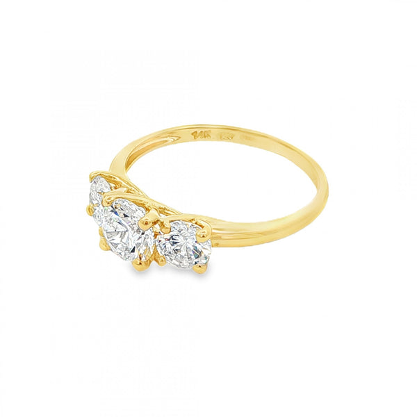 14ct Yellow Gold Cubic Zirconia Trilogy Ring - Size Q - 2.6g