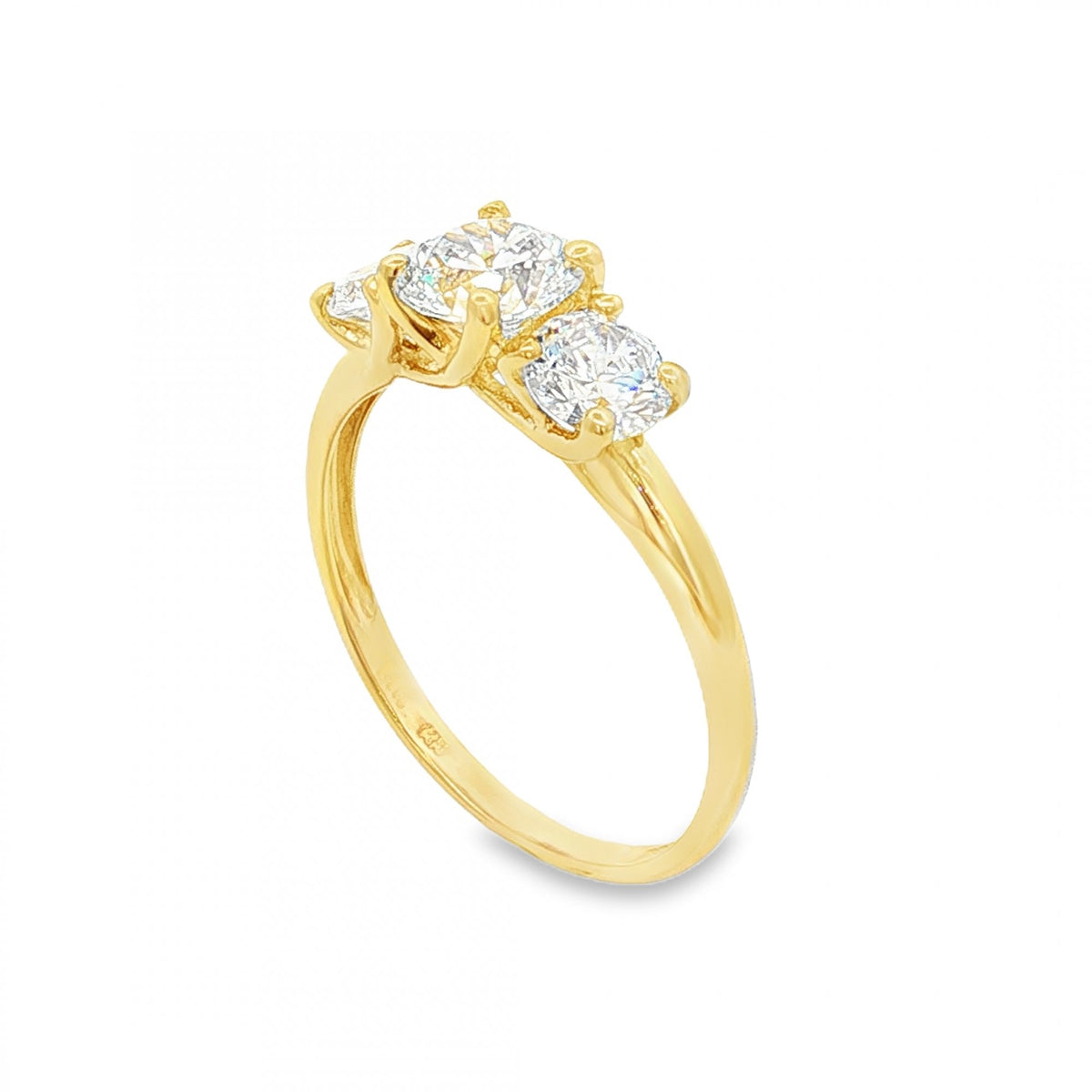 14ct Yellow Gold Cubic Zirconia Trilogy Ring - Size Q - 2.6g