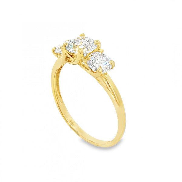 14ct Yellow Gold Cubic Zirconia Trilogy Ring - Size Q - 2.6g