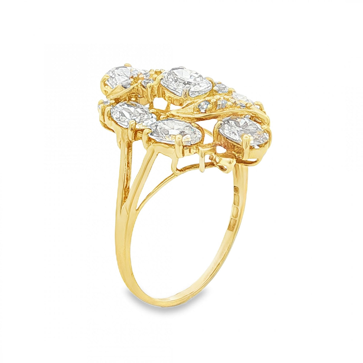 9ct Yellow Gold Cubic Zirconia Cluster Ring - Size O - 4.0g