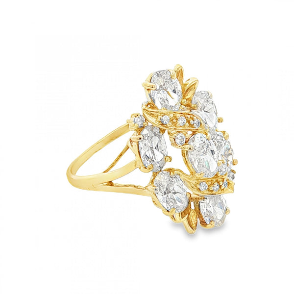 9ct Yellow Gold Cubic Zirconia Cluster Ring - Size O - 4.0g