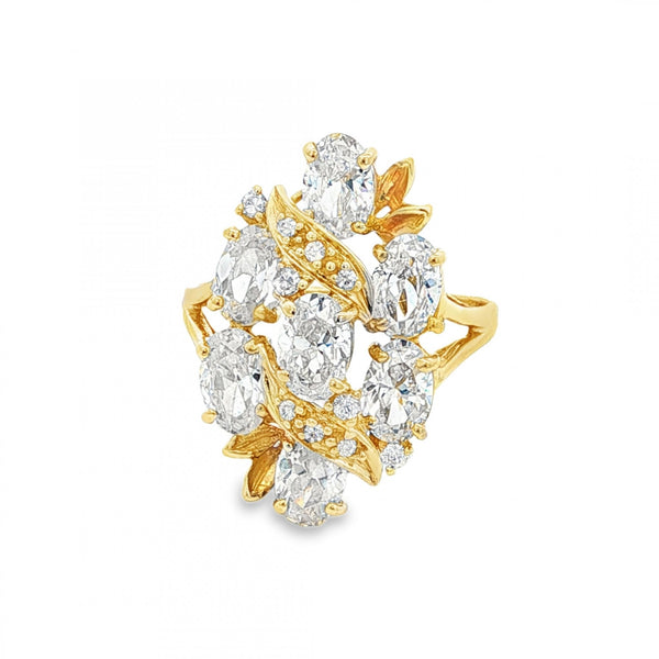 9ct Yellow Gold Cubic Zirconia Cluster Ring - Size O - 4.0g
