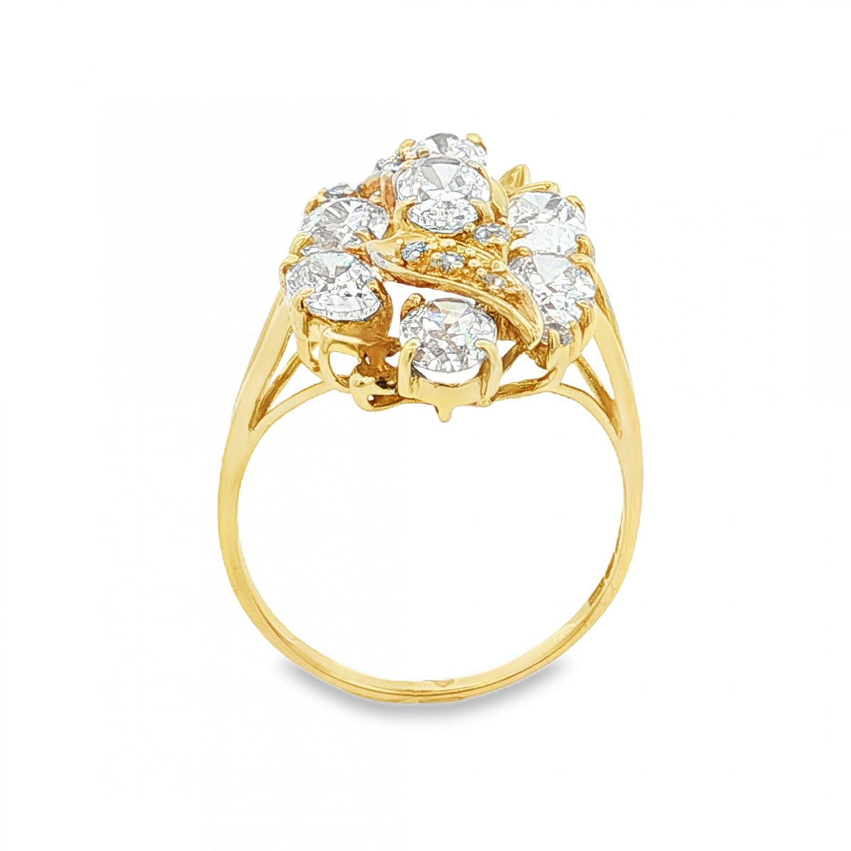 9ct Yellow Gold Cubic Zirconia Cluster Ring - Size O - 4.0g