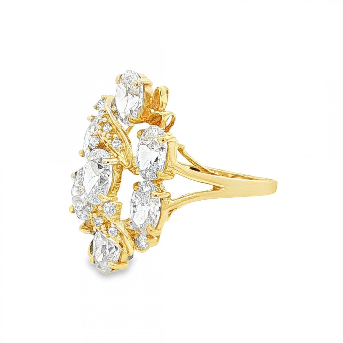 9ct Yellow Gold Cubic Zirconia Cluster Ring - Size O - 4.0g