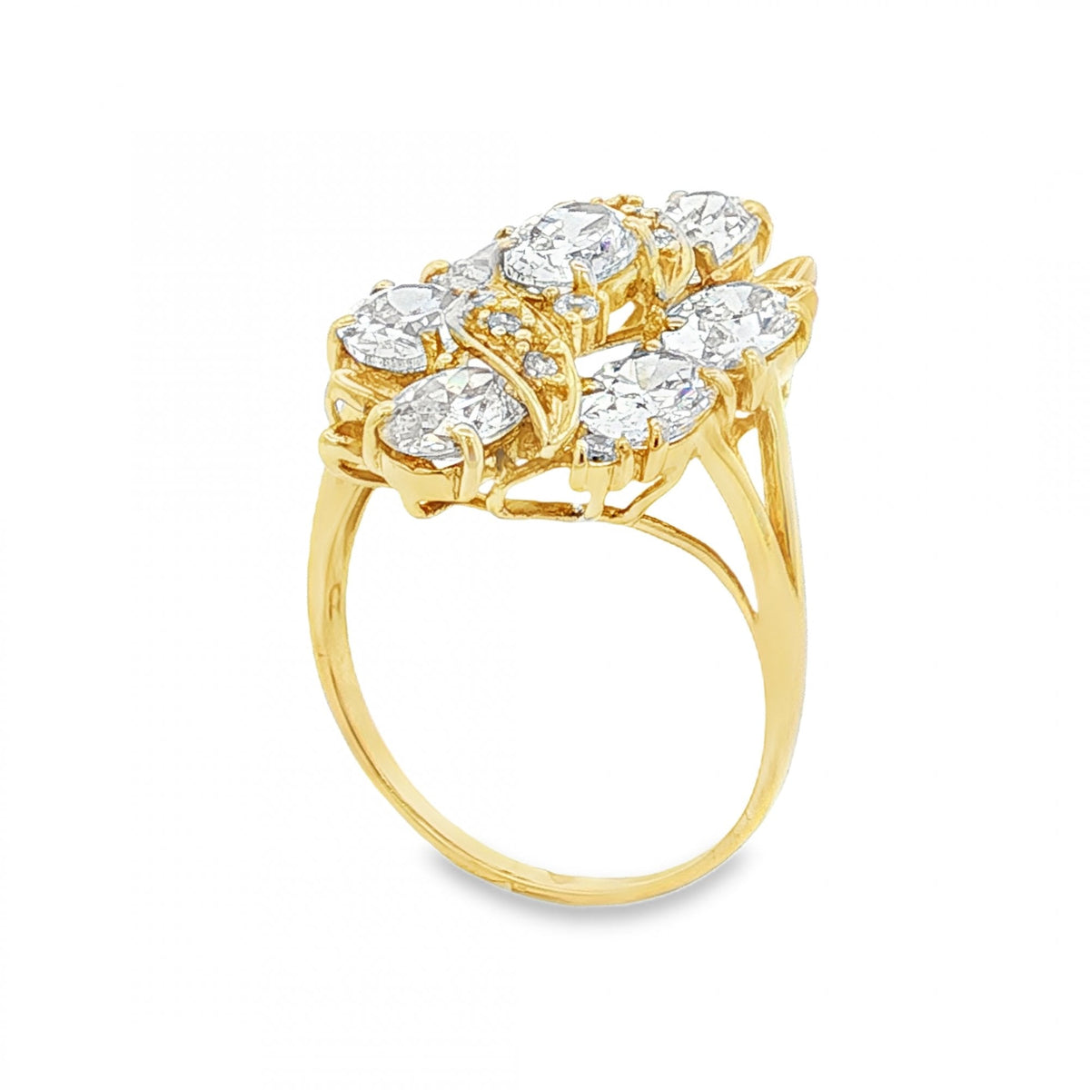 9ct Yellow Gold Cubic Zirconia Cluster Ring - Size O - 4.0g