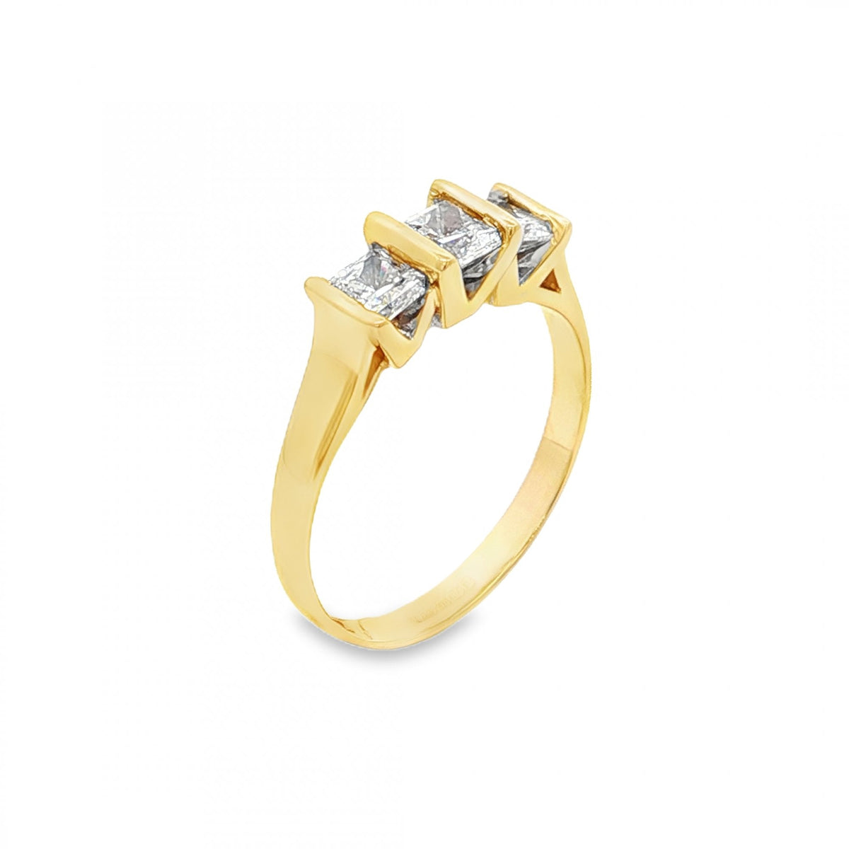 9ct Yellow Gold Princess CZ Trilogy Ring - Size K½ - 2.2g