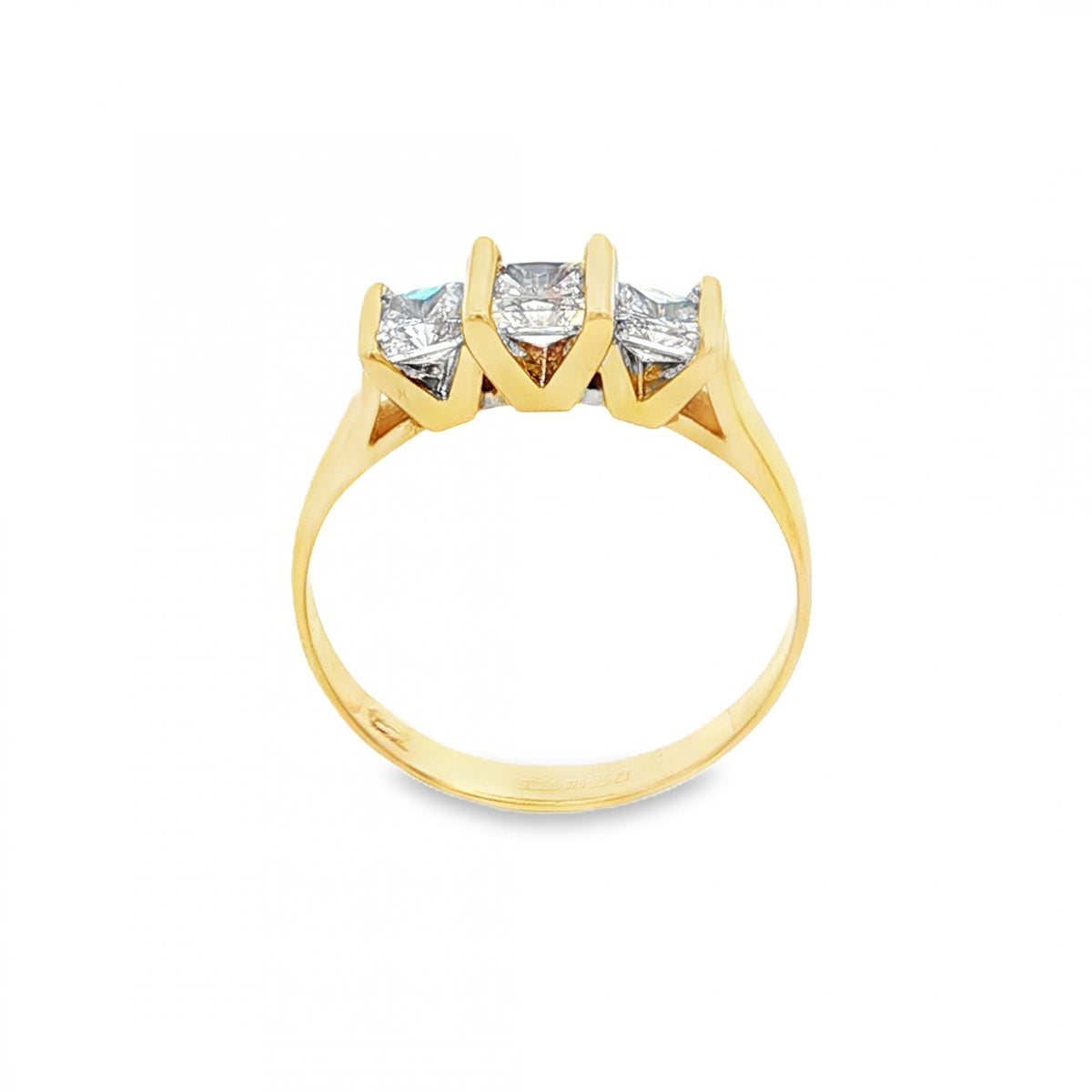9ct Yellow Gold Princess CZ Trilogy Ring - Size K½ - 2.2g