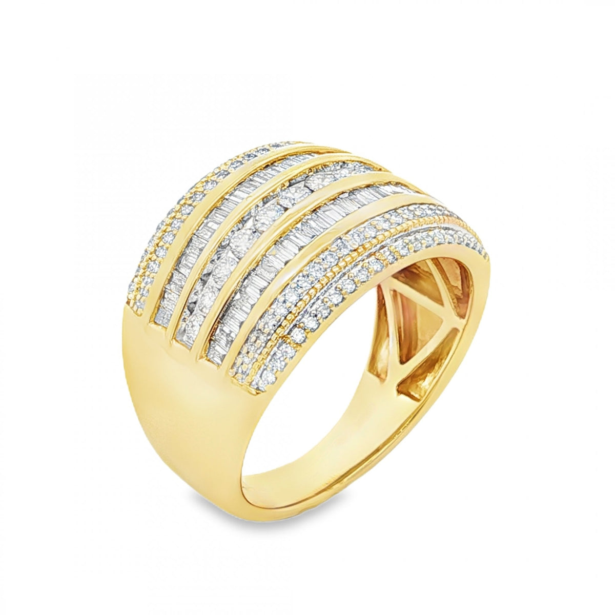 9ct Yellow Gold Cubic Zirconia 7 Row Dress Ring - Size R - 7.0g