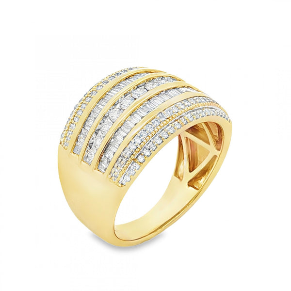9ct Yellow Gold Cubic Zirconia 7 Row Dress Ring - Size R - 7.0g