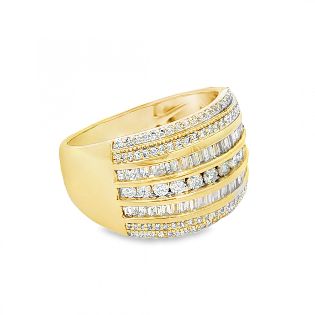 9ct Yellow Gold Cubic Zirconia 7 Row Dress Ring - Size R - 7.0g