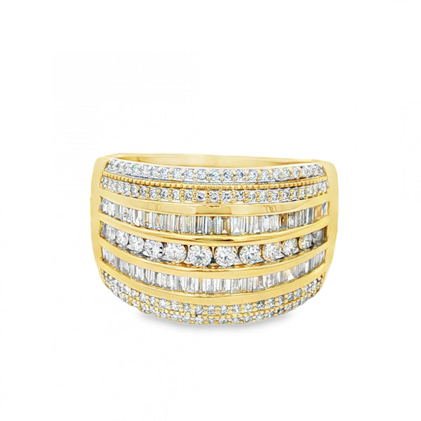 9ct Yellow Gold Cubic Zirconia 7 Row Dress Ring - Size R - 7.0g
