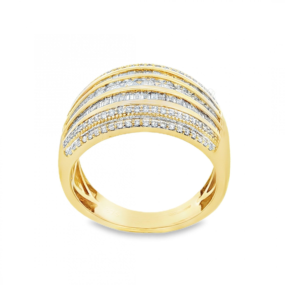 9ct Yellow Gold Cubic Zirconia 7 Row Dress Ring - Size R - 7.0g