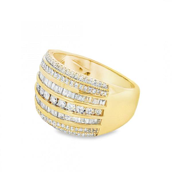 9ct Yellow Gold Cubic Zirconia 7 Row Dress Ring - Size R - 7.0g