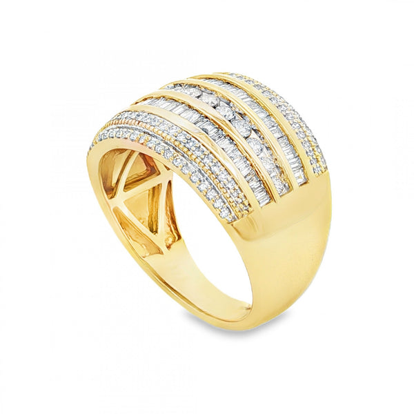 9ct Yellow Gold Cubic Zirconia 7 Row Dress Ring - Size R - 7.0g