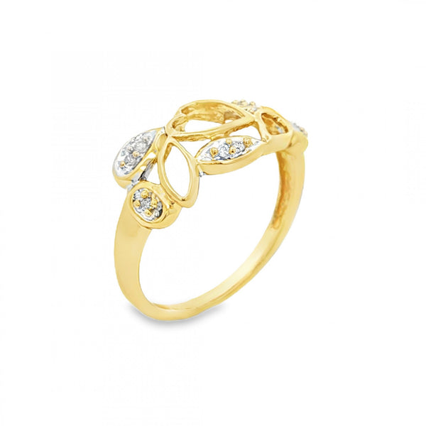 9ct Yellow Gold Diamond Heart Filigree Ring - Size O½ - 2.3g
