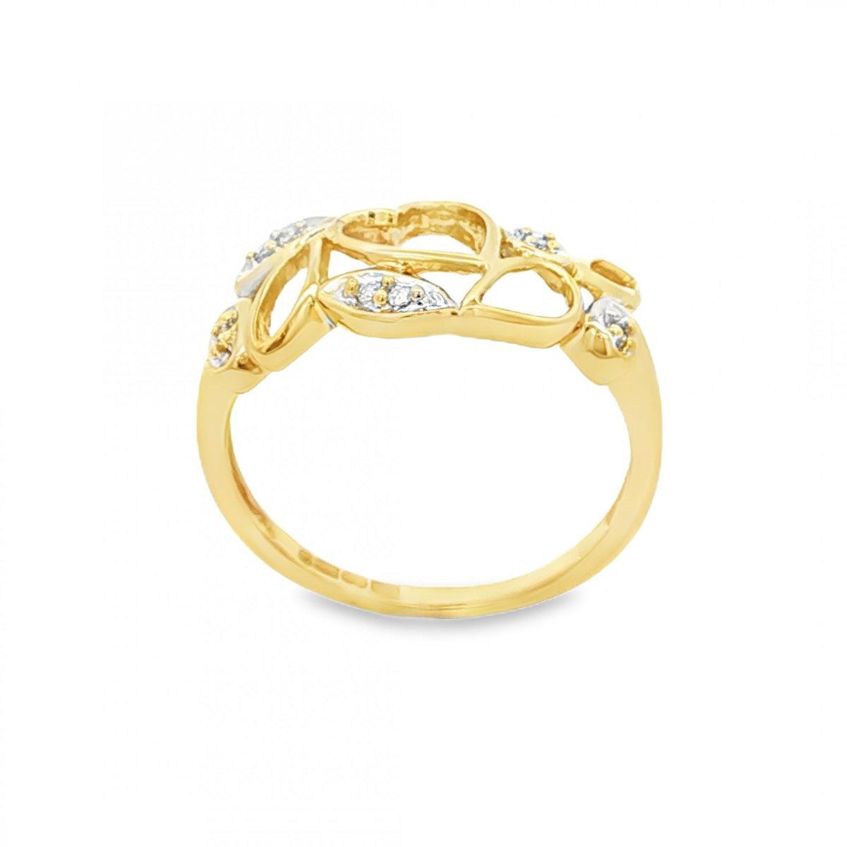 9ct Yellow Gold Diamond Heart Filigree Ring - Size O½ - 2.3g