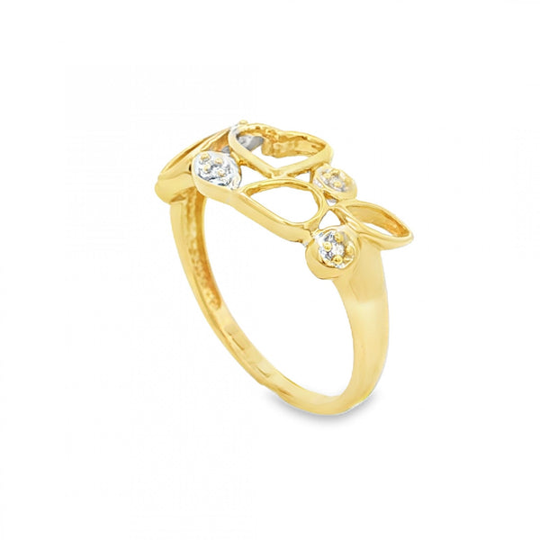 9ct Yellow Gold Diamond Heart Filigree Ring - Size O½ - 2.3g