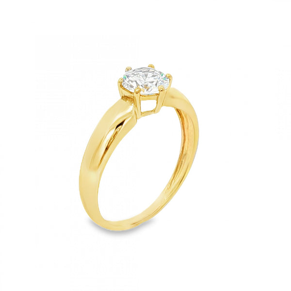 14ct Yellow Gold CZ Solitaire Ring - Size P - 2.4g