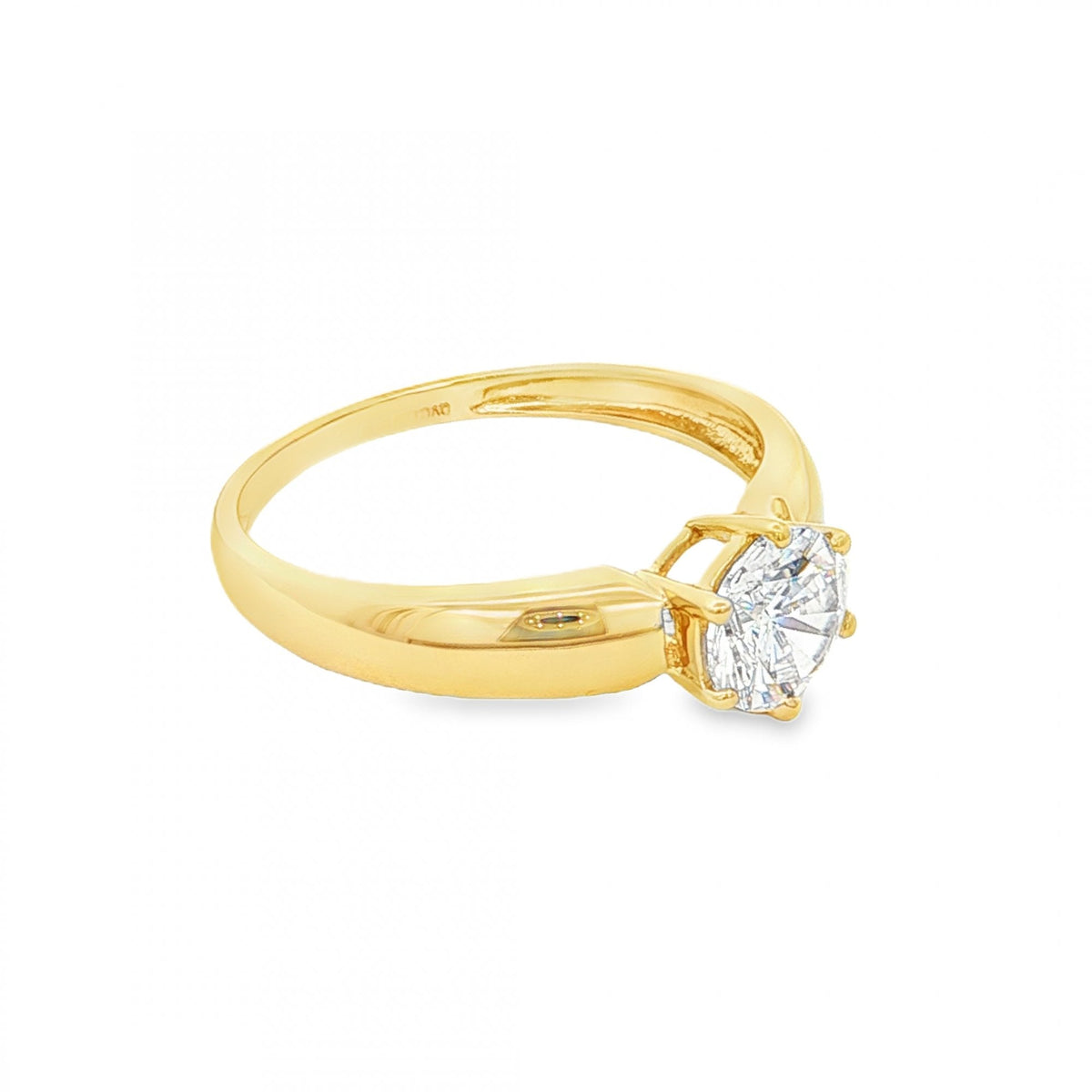 14ct Yellow Gold CZ Solitaire Ring - Size P - 2.4g