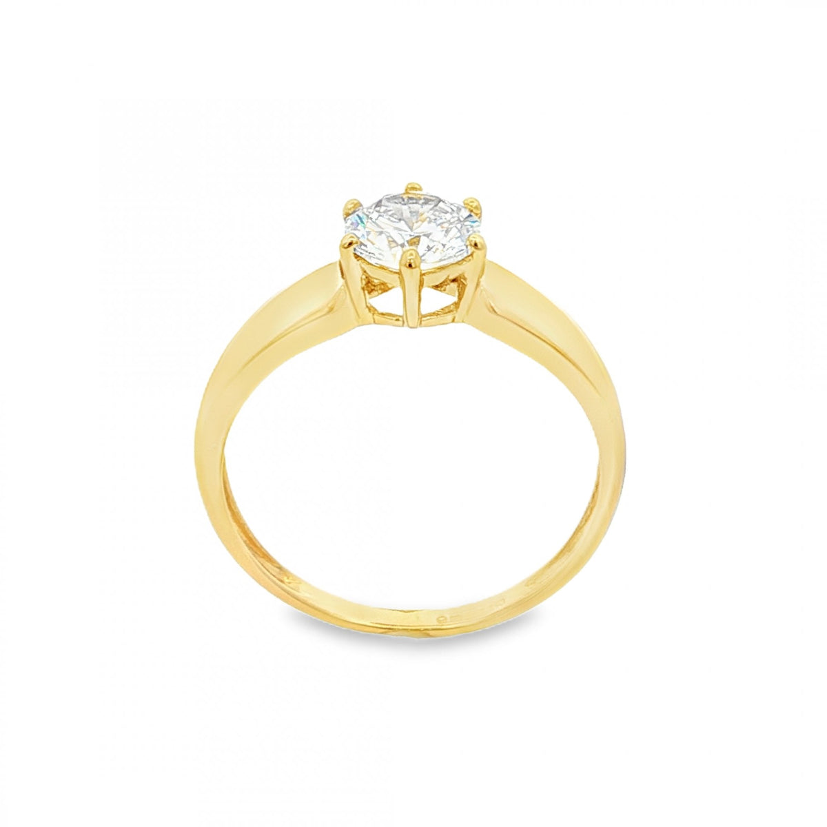 14ct Yellow Gold CZ Solitaire Ring - Size P - 2.4g