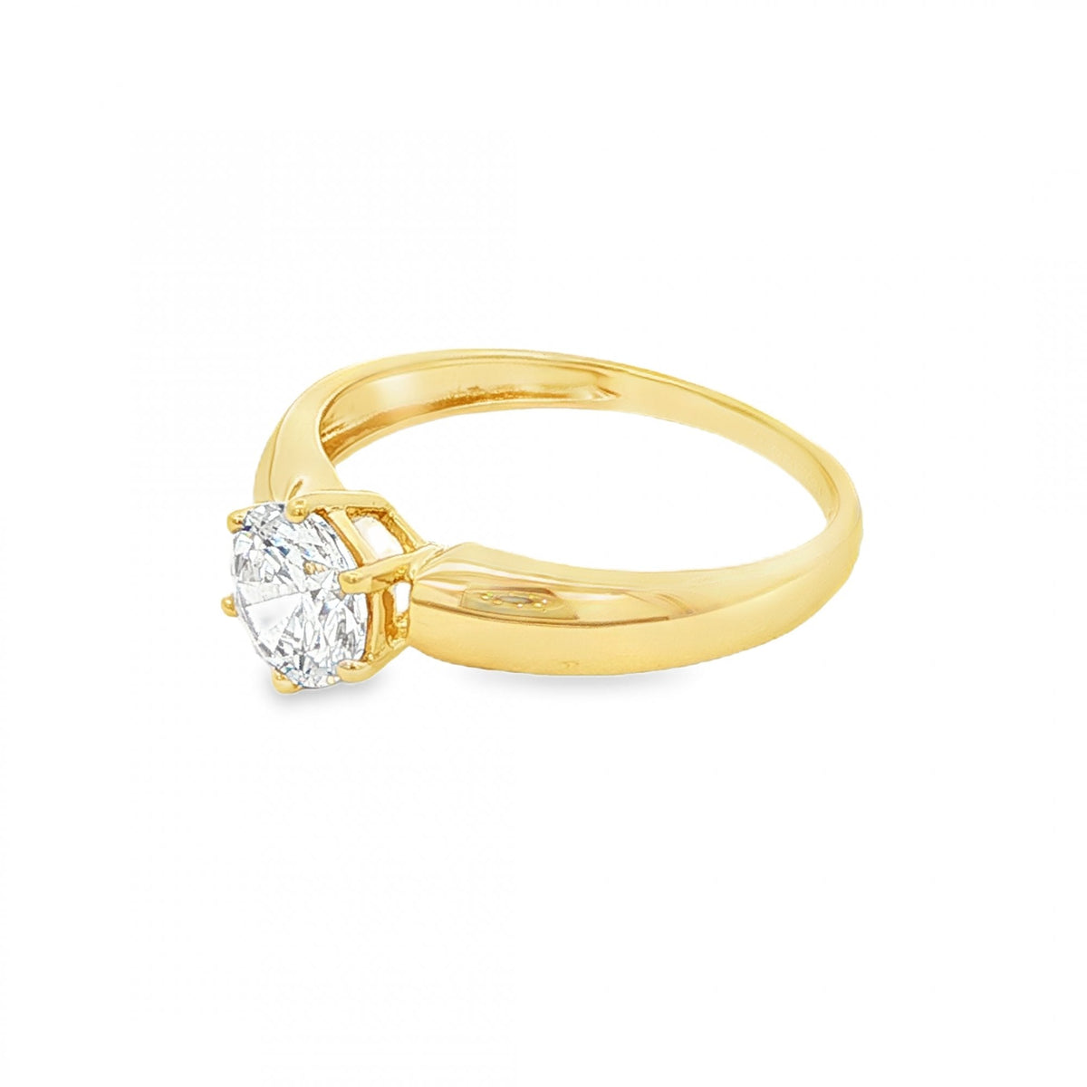 14ct Yellow Gold CZ Solitaire Ring - Size P - 2.4g