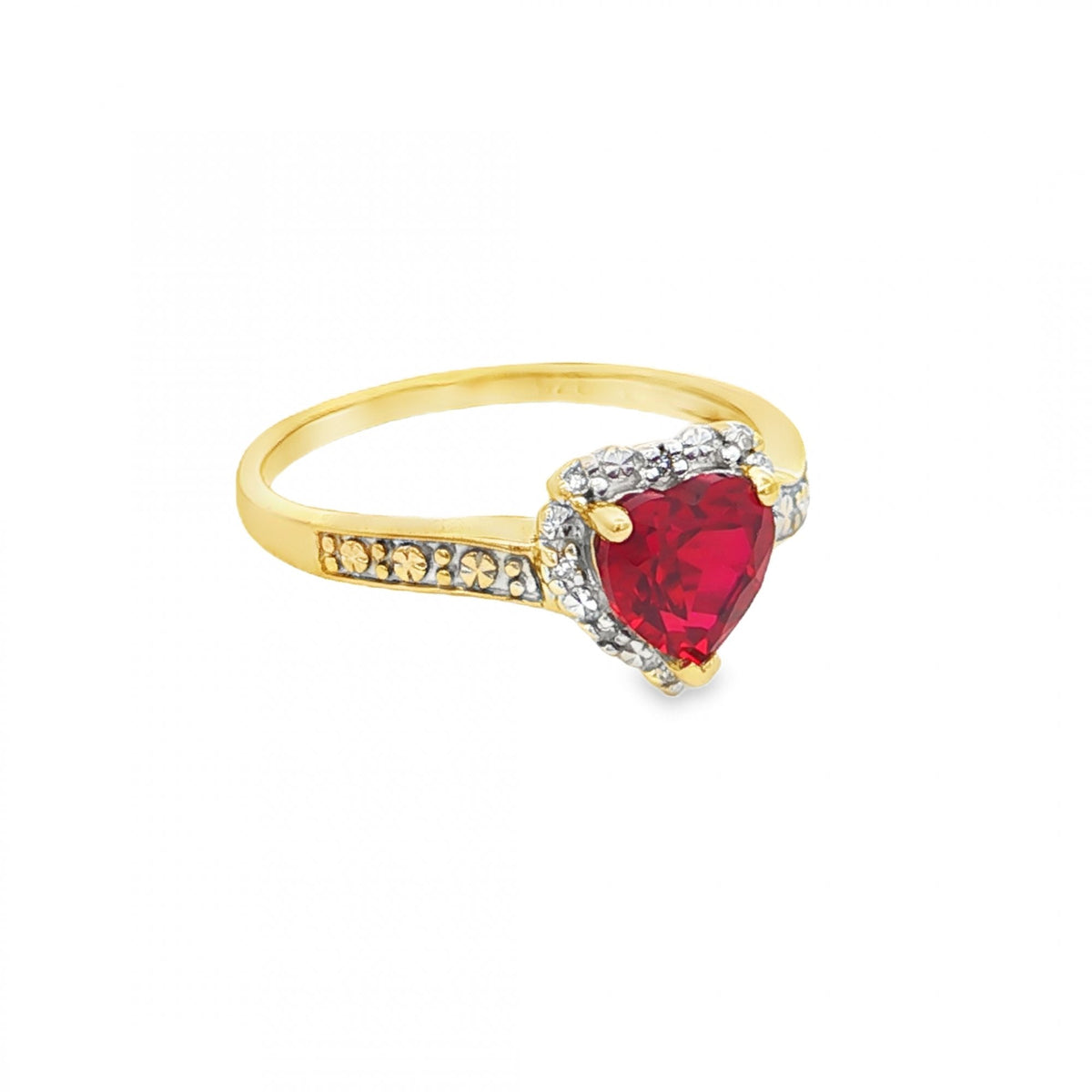 9ct Yellow Gold Heart Garnet & Diamond Halo Cluster Ring -Size M