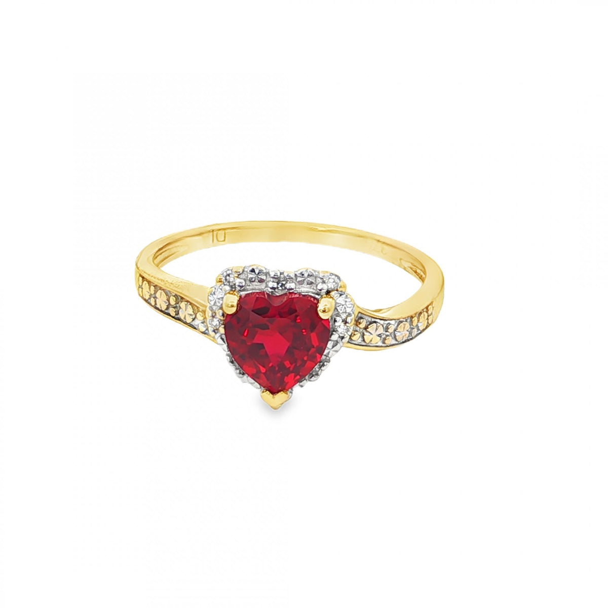 9ct Yellow Gold Heart Garnet & Diamond Halo Cluster Ring -Size M