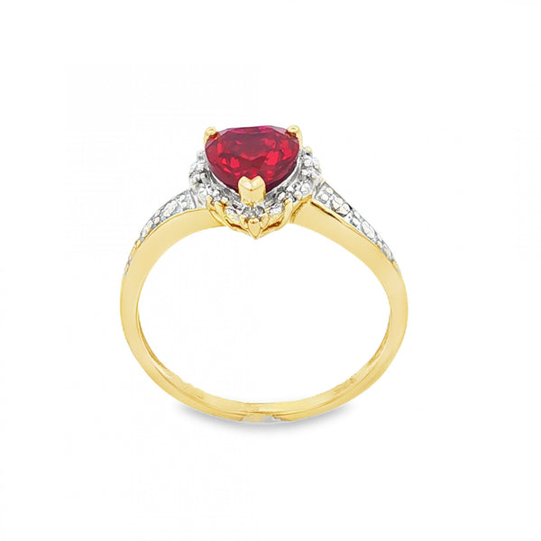 9ct Yellow Gold Heart Garnet & Diamond Halo Cluster Ring -Size M