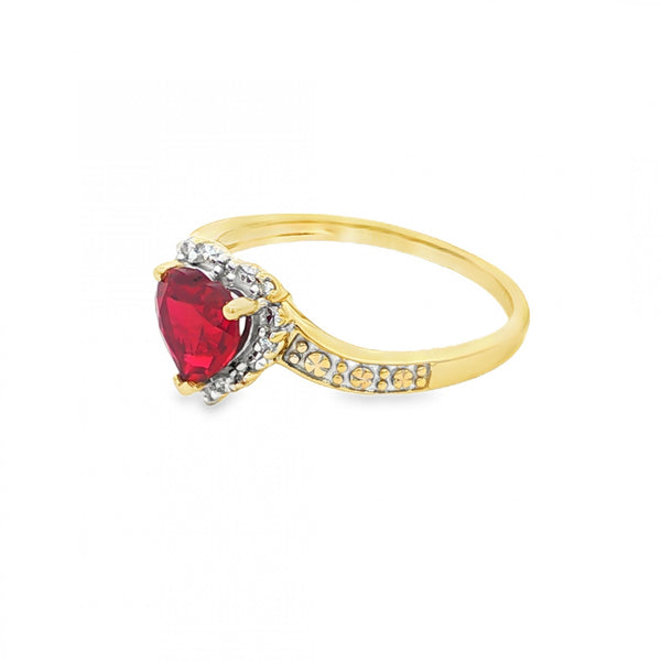 9ct Yellow Gold Heart Garnet & Diamond Halo Cluster Ring -Size M