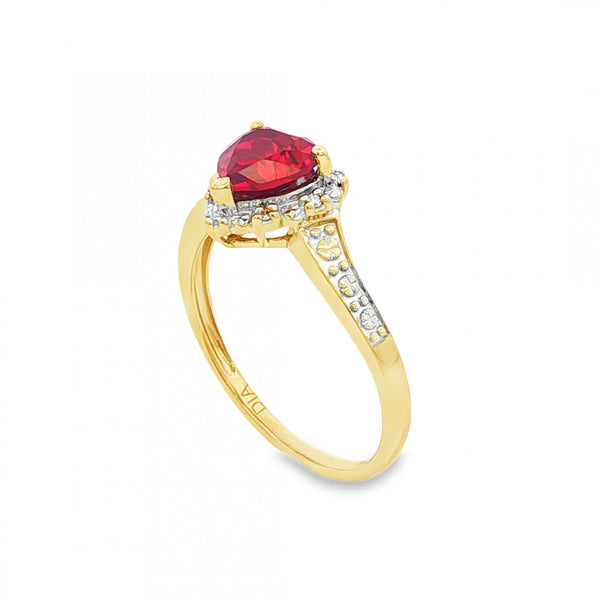 9ct Yellow Gold Heart Garnet & Diamond Halo Cluster Ring -Size M
