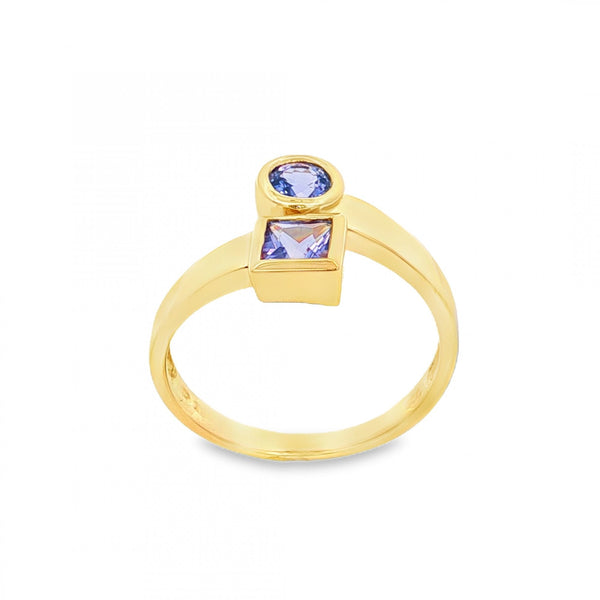 18ct Yellow Gold Tanzanite Twist Ring - Size L - 3.5g