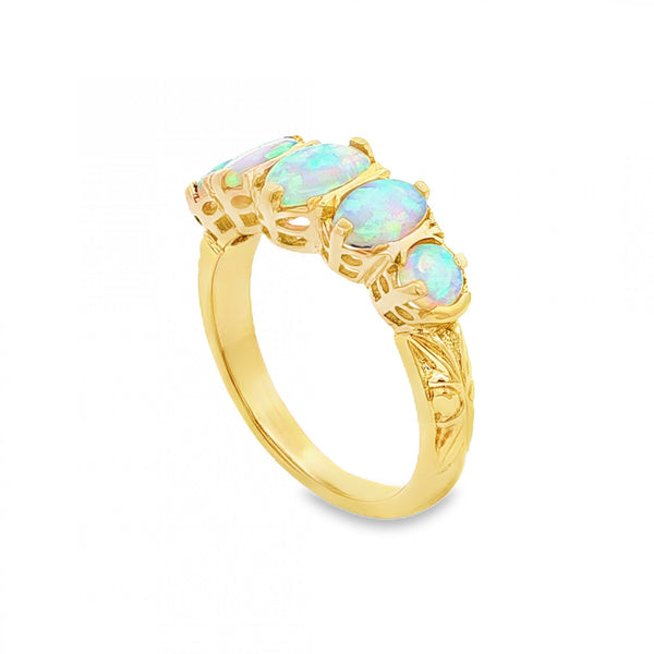 9ct Yellow Gold 5-Stone Opal Dress Ring - Size N - 4.0g