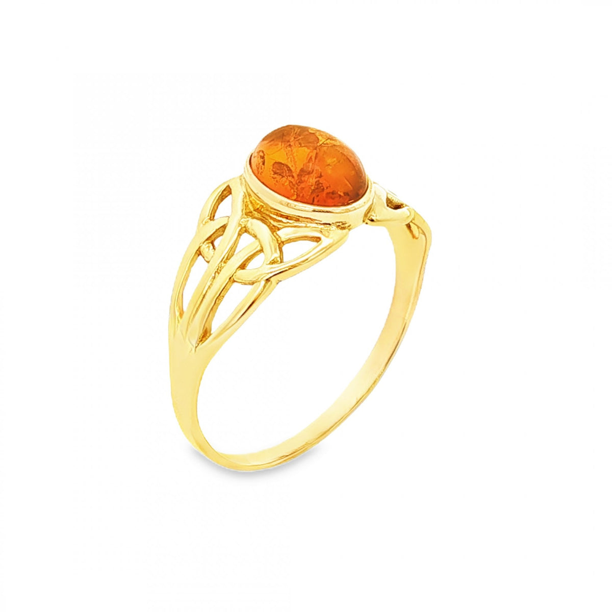 9ct Yellow Gold Amber Celtic Ring - Size Q - 1.9g