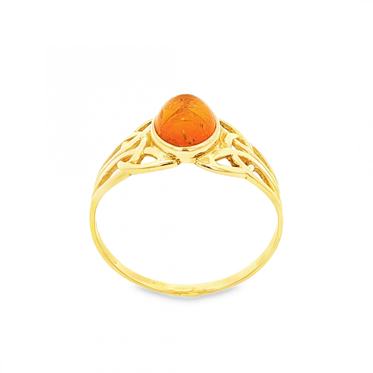 9ct Yellow Gold Amber Celtic Ring - Size Q - 1.9g