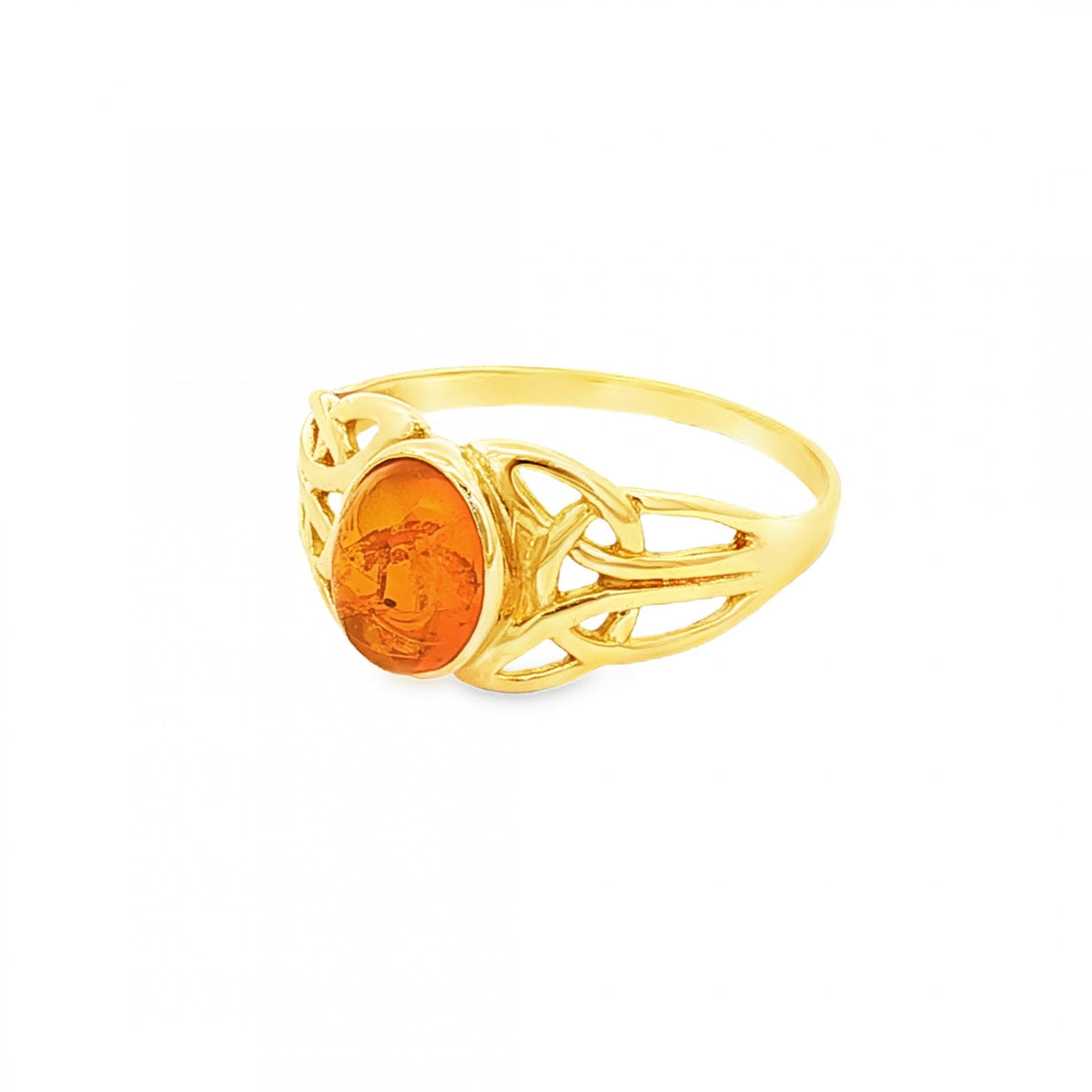 9ct Yellow Gold Amber Celtic Ring - Size Q - 1.9g