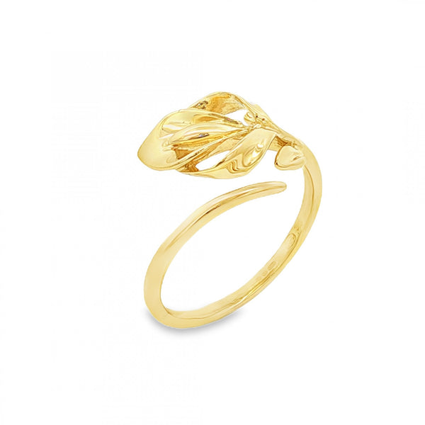 9ct Yellow Gold Leaf Motif Ring - Size Q - 2.3g