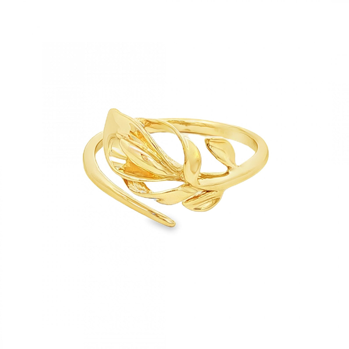 9ct Yellow Gold Leaf Motif Ring - Size Q - 2.3g