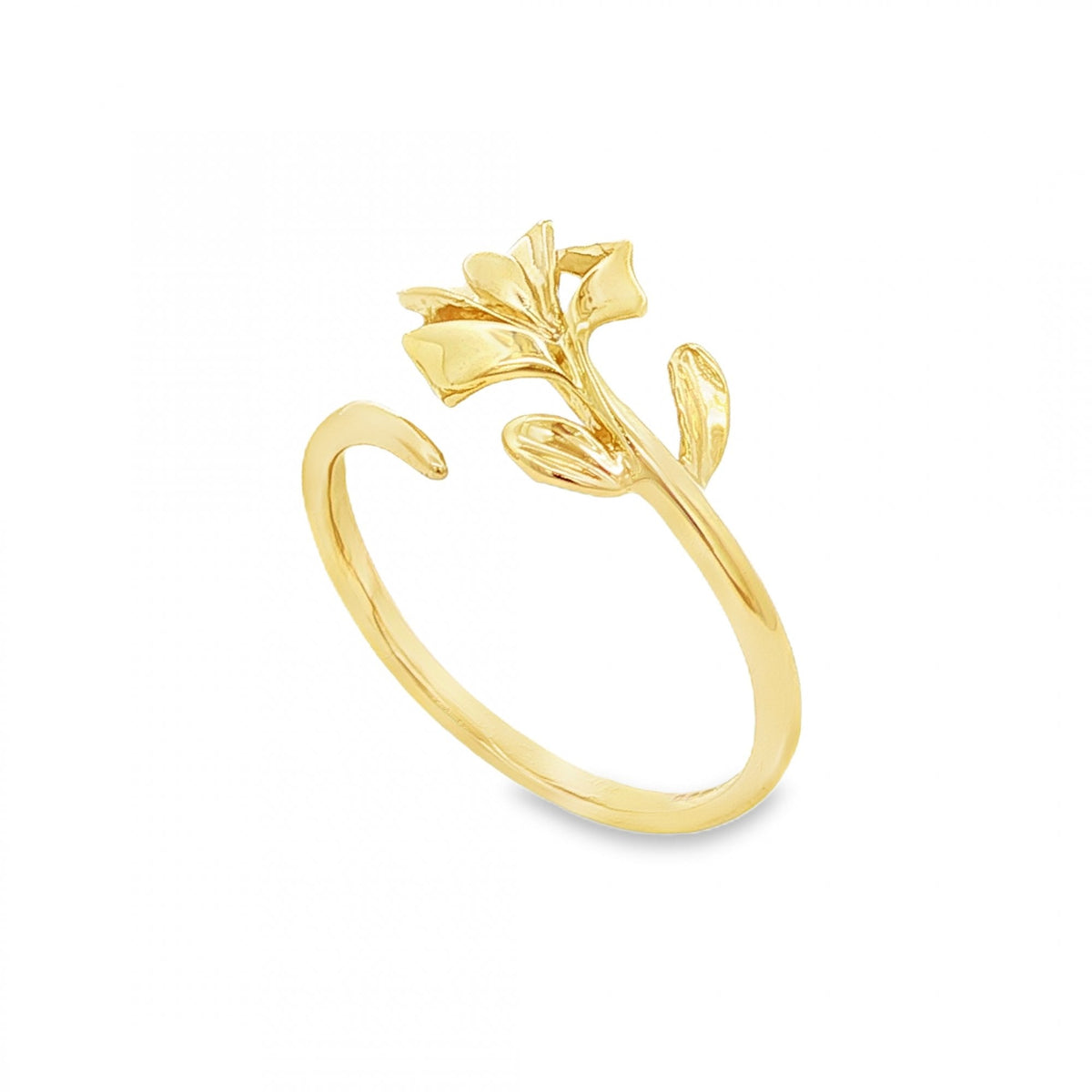 9ct Yellow Gold Leaf Motif Ring - Size Q - 2.3g