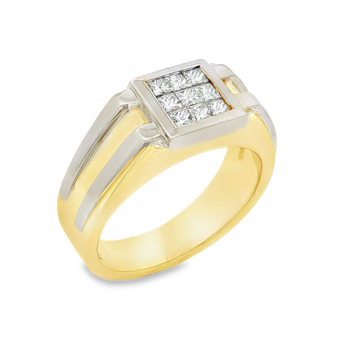 9ct Yellow Gold Diamond Signet Ring - Size T - 0.54ct