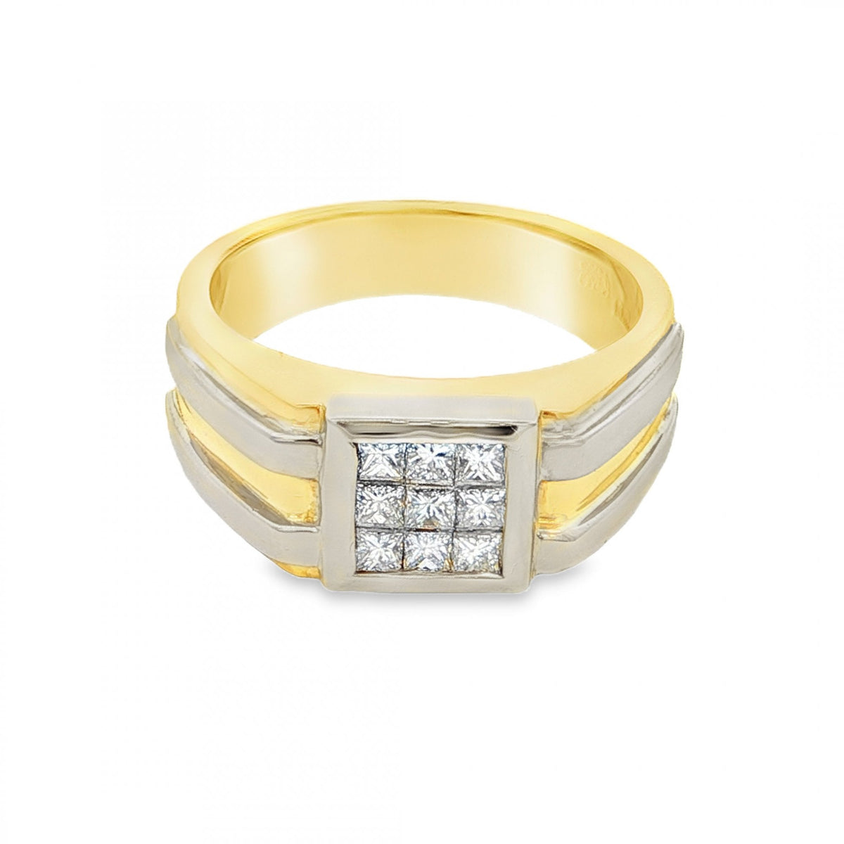 9ct Yellow Gold Diamond Signet Ring - Size T - 0.54ct