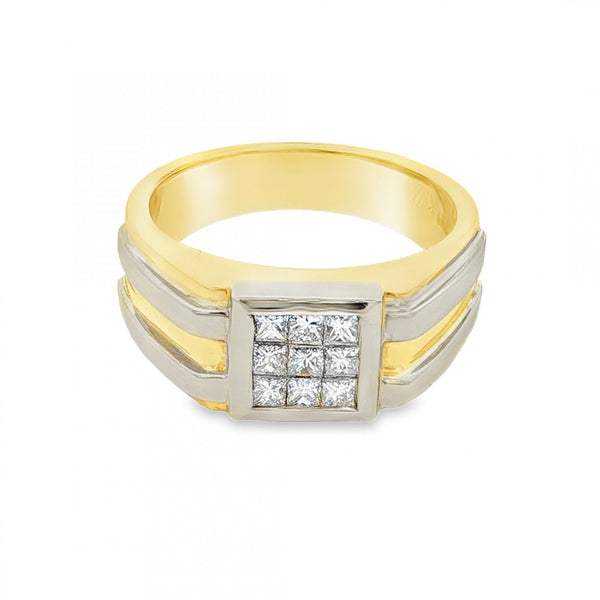 9ct Yellow Gold Diamond Signet Ring - Size T - 0.54ct