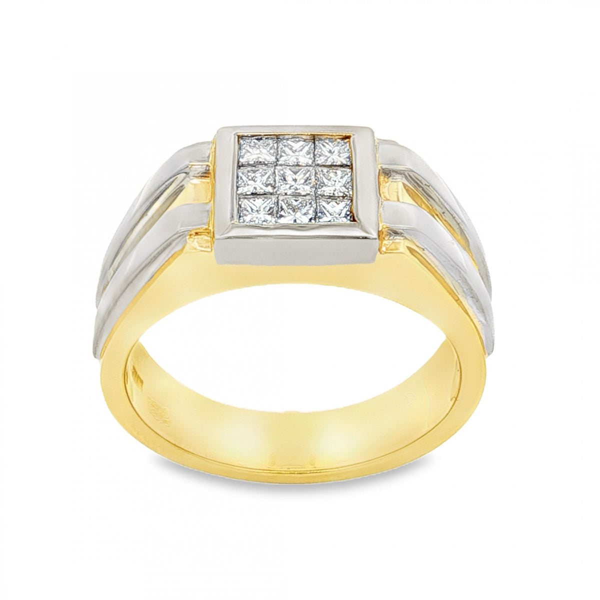 9ct Yellow Gold Diamond Signet Ring - Size T - 0.54ct