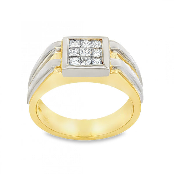 9ct Yellow Gold Diamond Signet Ring - Size T - 0.54ct