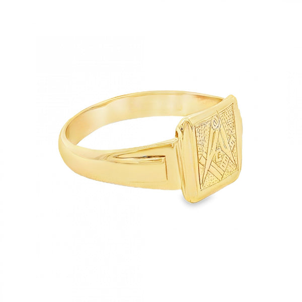 9ct Yellow Gold Masonic Square Signet Ring - Size S½ - 11mm