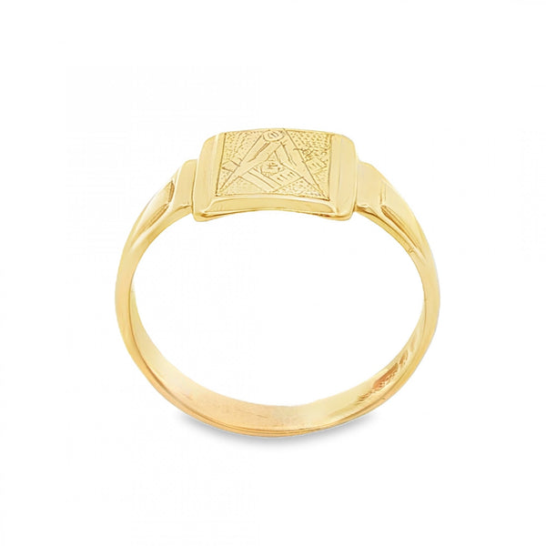9ct Yellow Gold Masonic Square Signet Ring - Size S½ - 11mm