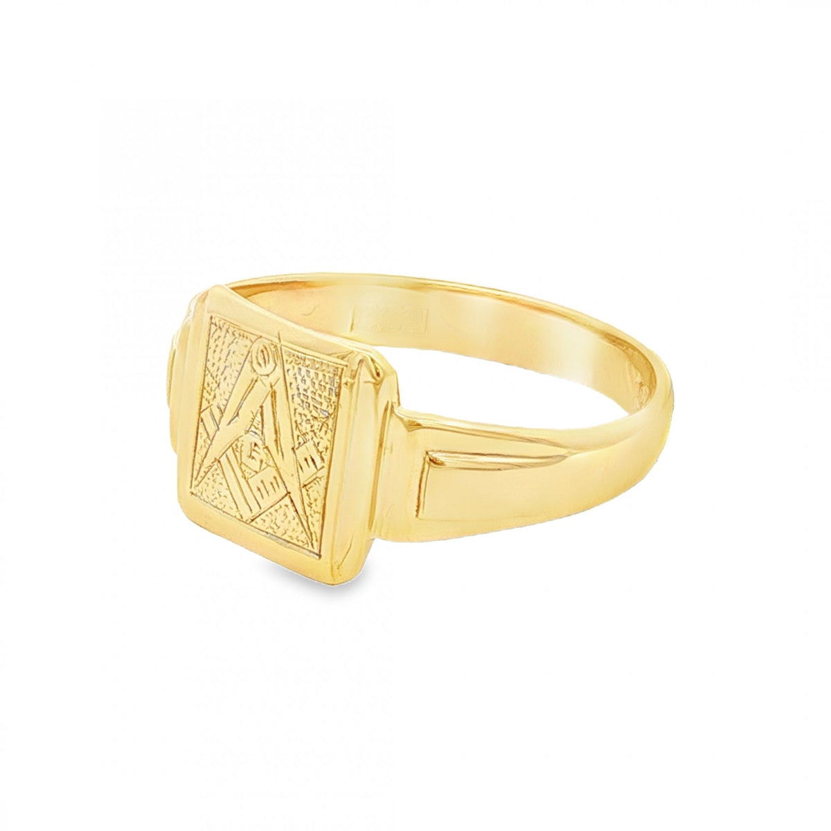 9ct Yellow Gold Masonic Square Signet Ring - Size S½ - 11mm